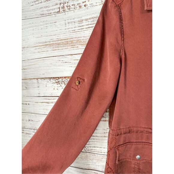 Ecru Women's Embroidered Drawstring Waist Cargo Utility Jacket Brick Size Medium - Picture 7 of 14